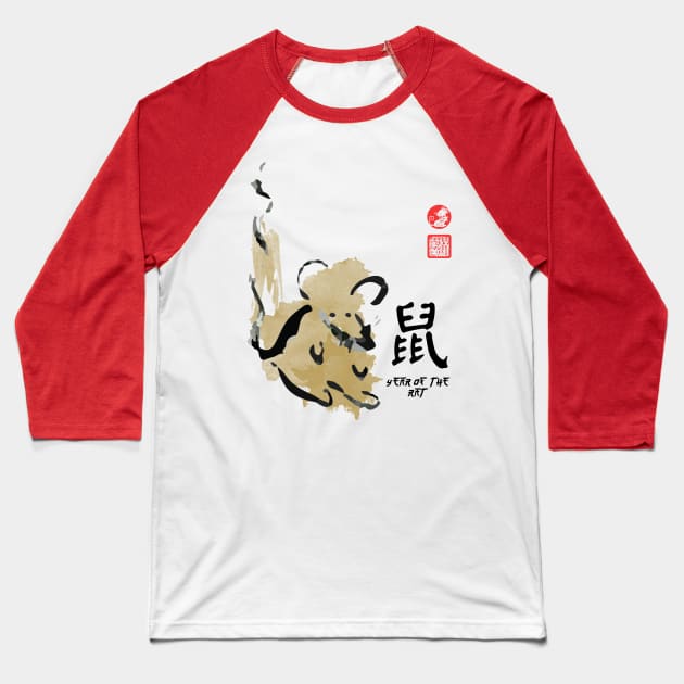 Year of RAT Painting Seal Animal Chinese Zodiac Baseball T-Shirt by porcodiseno